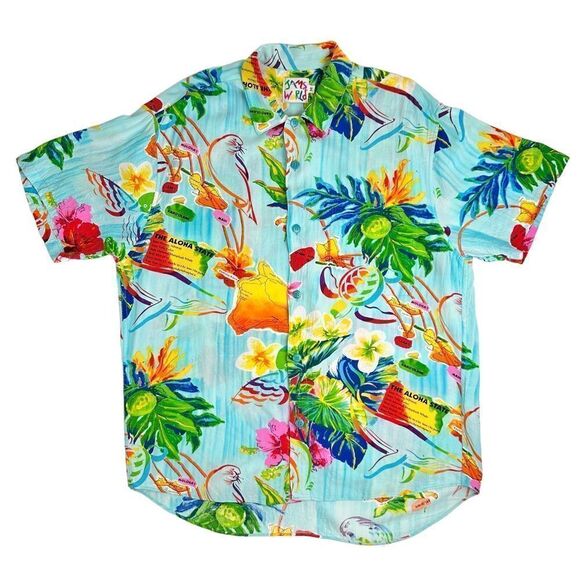 Jams World Aloha State Island Life Vintage Hawaiian Shirt Mens Medium USA Made - Picture 1 of 5
